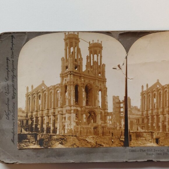 ANTIQUE Stereograph Card San Francisco after the Earthquake Old Jewish Synagogue - Picture 3 of 8